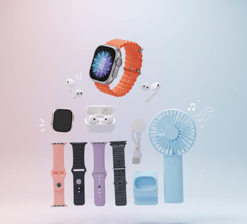 ZAMORA MART 3-in-1 smart watch set with multiple watch faces and bands, showcasing versatile and modern wearable technology.
