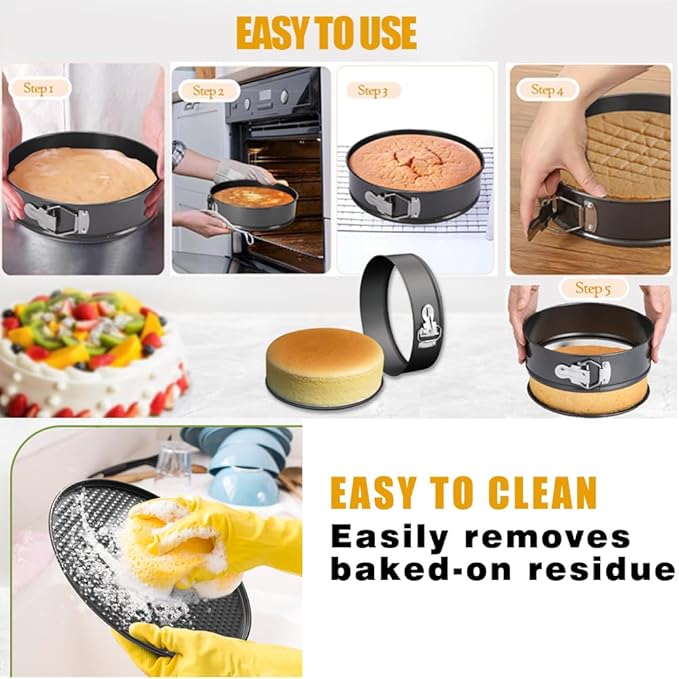 Set of three ZAMORA MART springform cake pans for baking, with removable sides and non-stick surfaces for easy cake removal.