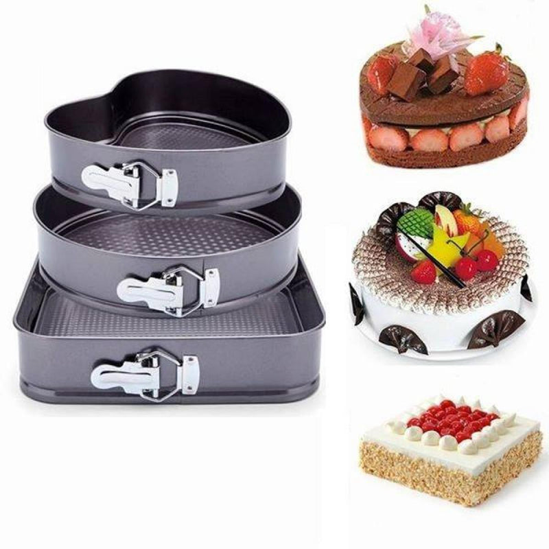 ZAMORA MART 3-piece springform cake pan set for baking, with non-stick surfaces and adjustable sizes for perfect cakes.