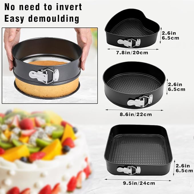 ZAMORA MART 3-piece springform cake pan set for baking, includes various sizes for easy cake preparation and baking.