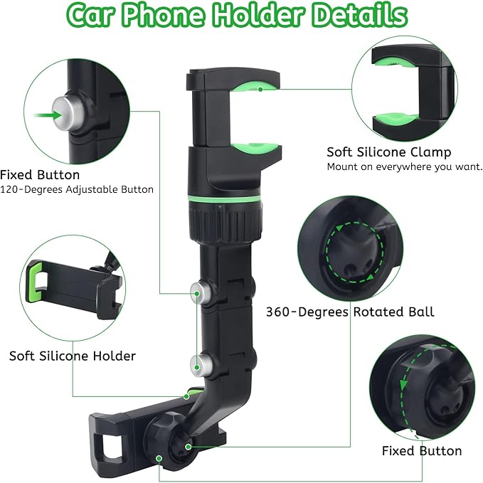 ZAMORA MART 360° rotatable phone holder with adjustable grip for secure smartphone placement and versatile viewing angles.