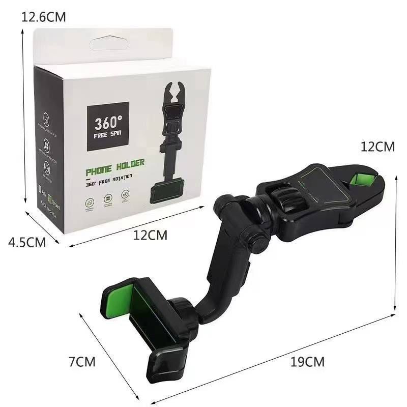 ZAMORA MART 360° rotatable phone holder with adjustable grip, mounted on a car dashboard for secure phone positioning.