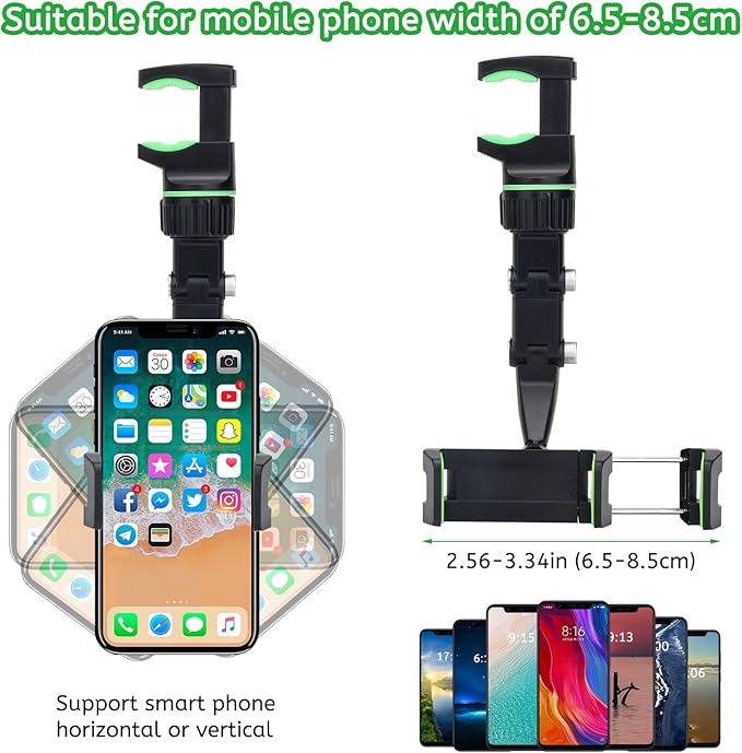 ZAMORA MART 360° rotatable phone holder mounted on a car dashboard, adjustable and secure for hands-free device use.