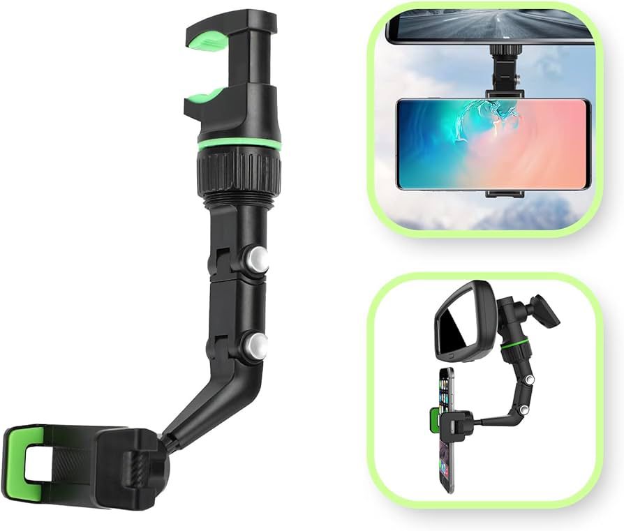 ZAMORA MART 360° rotatable phone holder with adjustable grip for secure smartphone mounting on desks or dashboards.