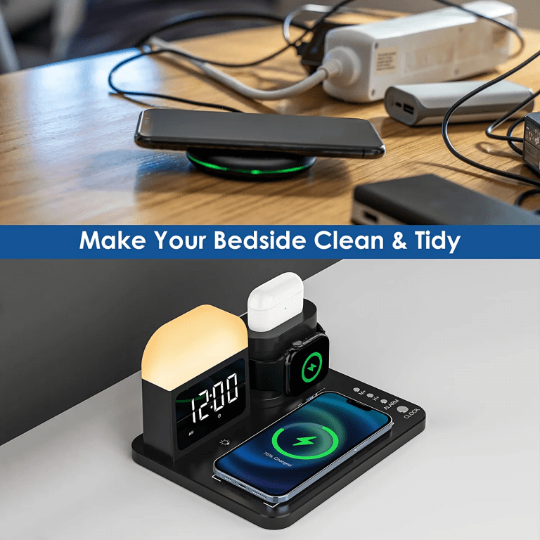 ZAMORA MART 5-in-1 wireless charging station with multiple charging pads for smartphones, smartwatch, and earbuds.