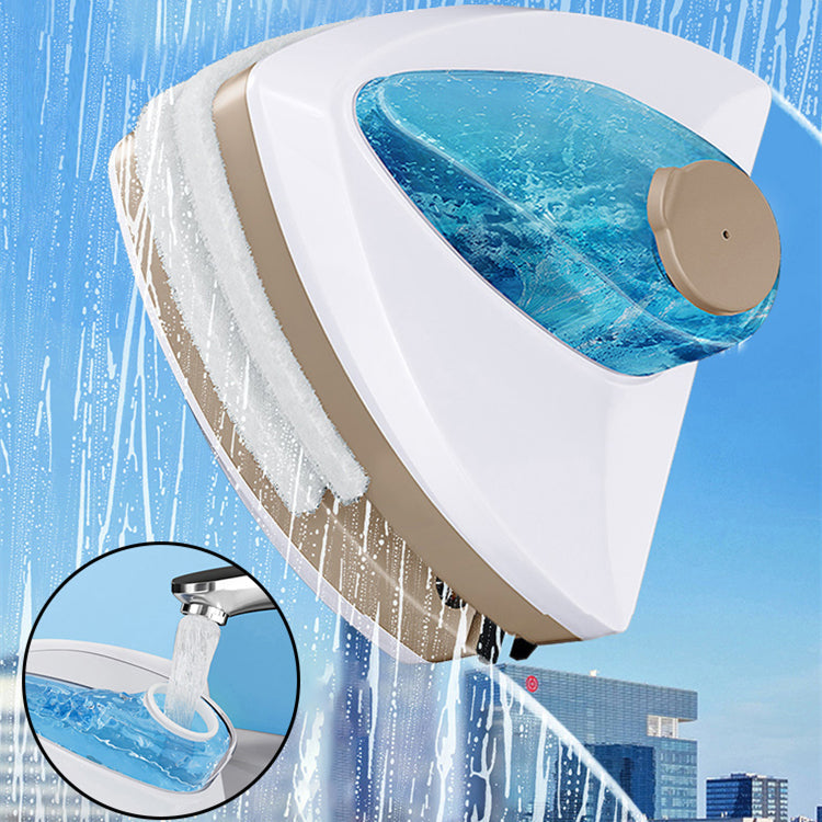ZAMORA MART magnetic glass cleaner with dual handles and cleaning pads on a glass surface for streak-free shine.