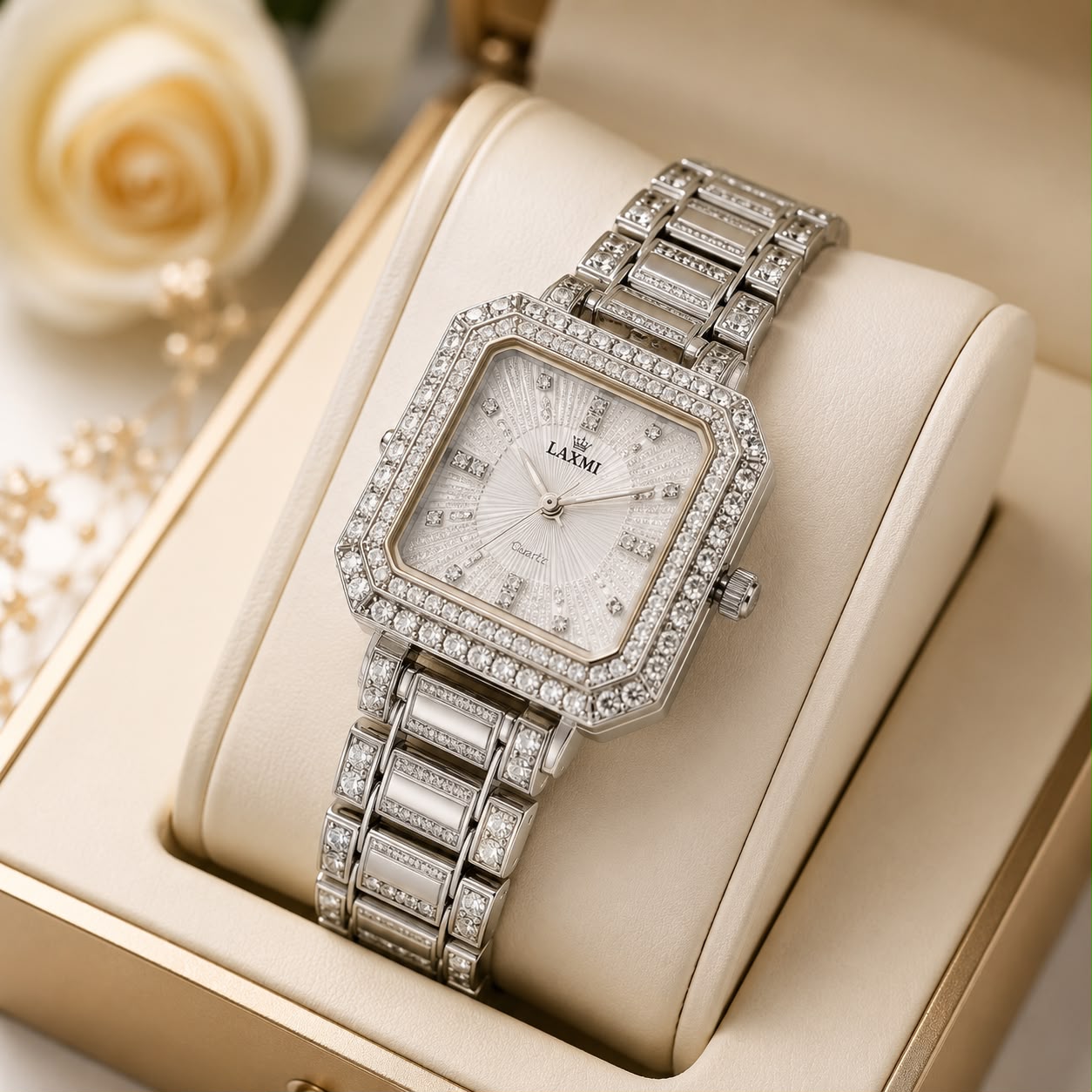 Square Halo Watch by ZAMORA MART featuring a sleek square face and minimalist design with a silver strap.