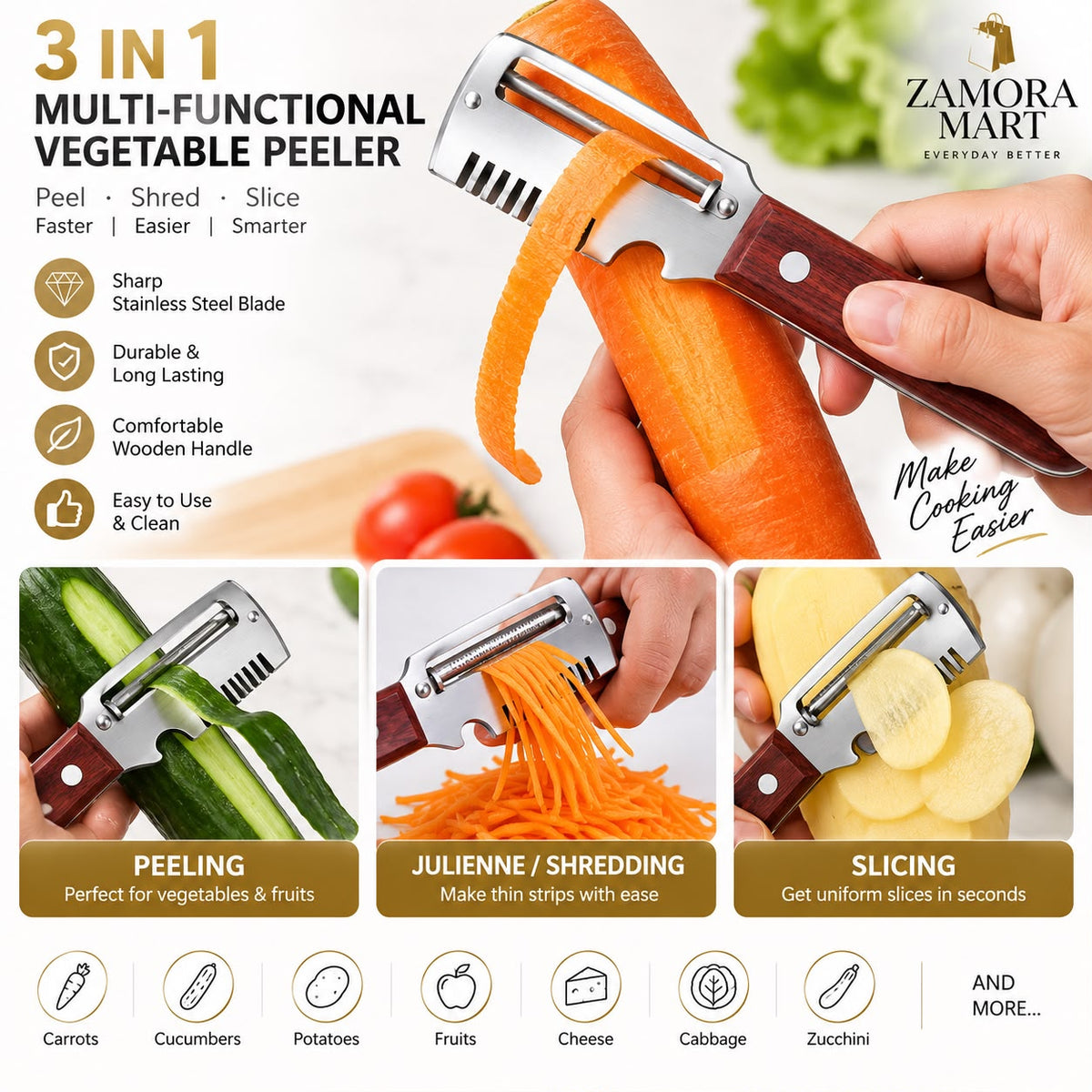 3-in-1 Multi-Functional Vegetable Peeler