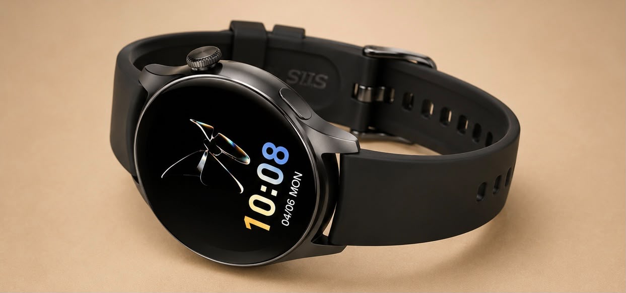 ZAMORA MART OSW-42 smart watch displaying digital time and notifications on a sleek black band.