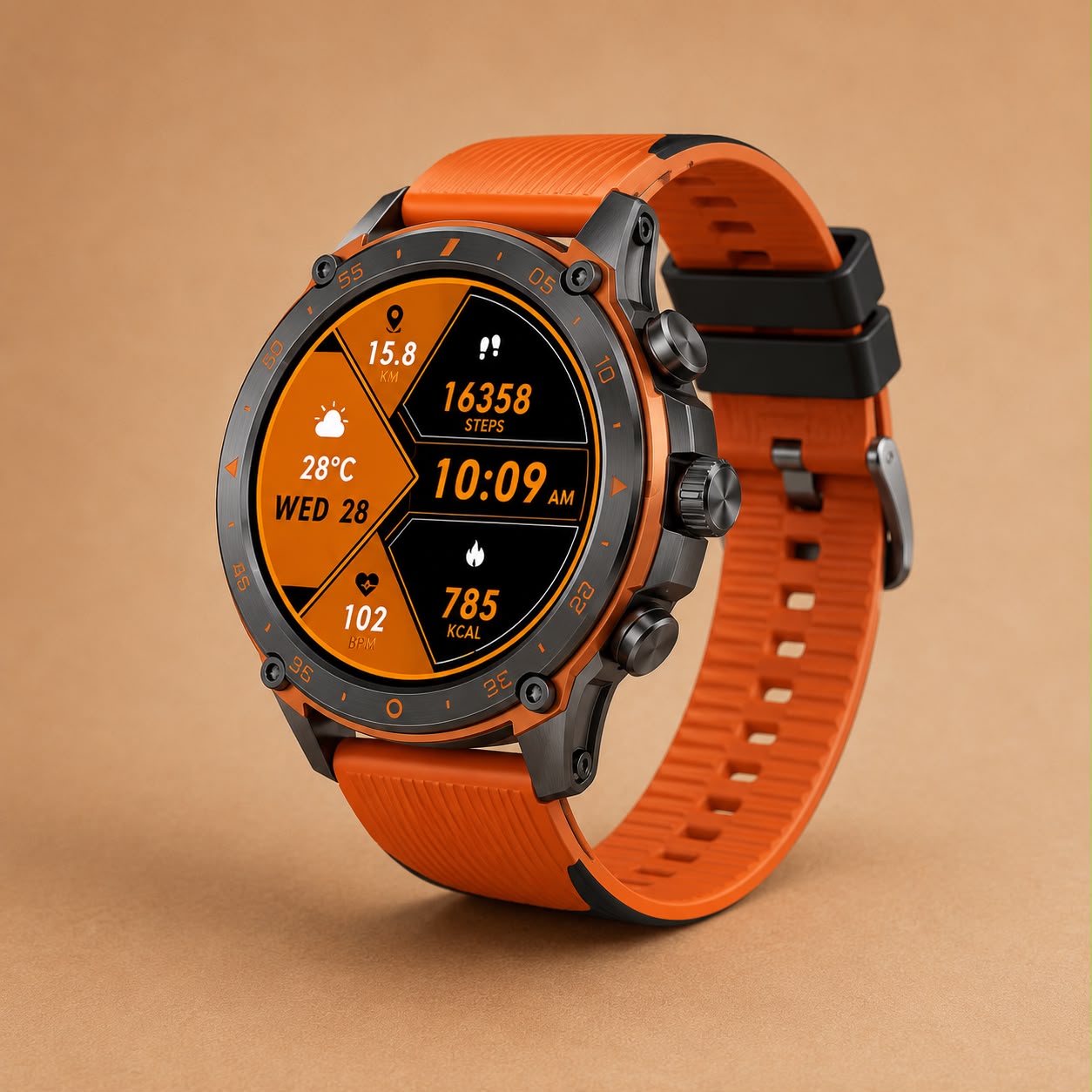 ZAMORA MART 7 Amoled Smartwatch displaying a digital watch face with colorful Amoled display and sleek black band.