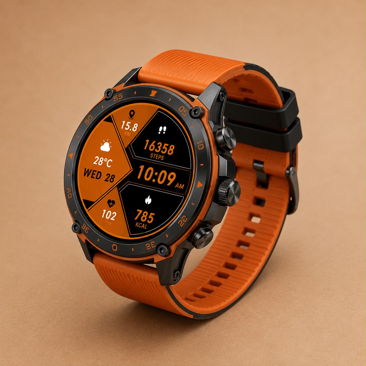 ZAMORA MART 7 Amoled smartwatch displaying digital time, sleek black band, and vibrant AMOLED screen.