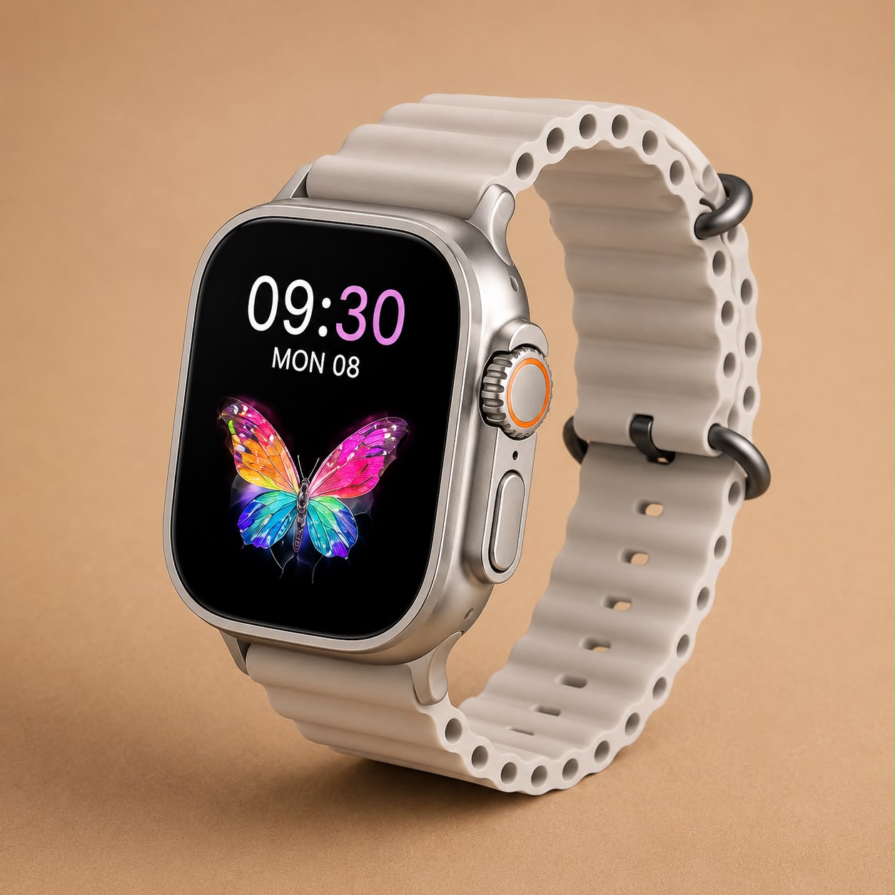 ZAMORA MART AMOLED smartwatch with a sleek digital display and sporty strap, showing time and health tracking features.