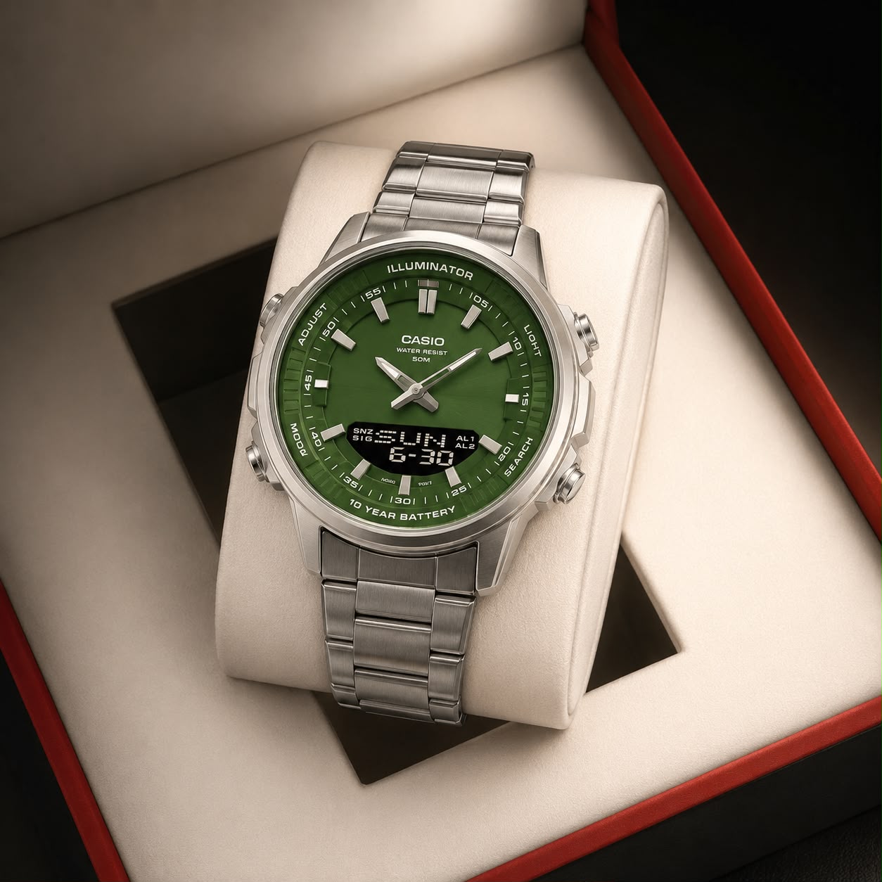 Turquoise dial watch by ZAMORA MART with a sleek design, featuring a round face and stylish strap.