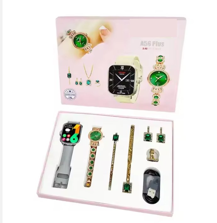 ZAMORA MART A56 Smart Watch with digital display, black strap, and fitness tracking features shown on the watch face.