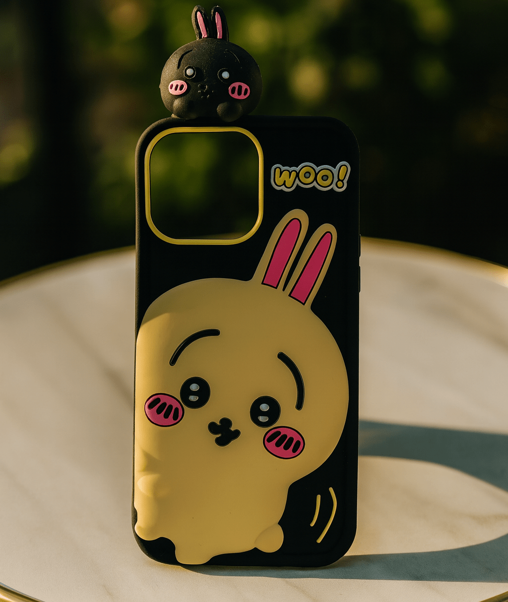 Pink bunny silicone iPhone case by ZAMORA MART featuring a cute bunny design and soft textured surface for iPhone protection.