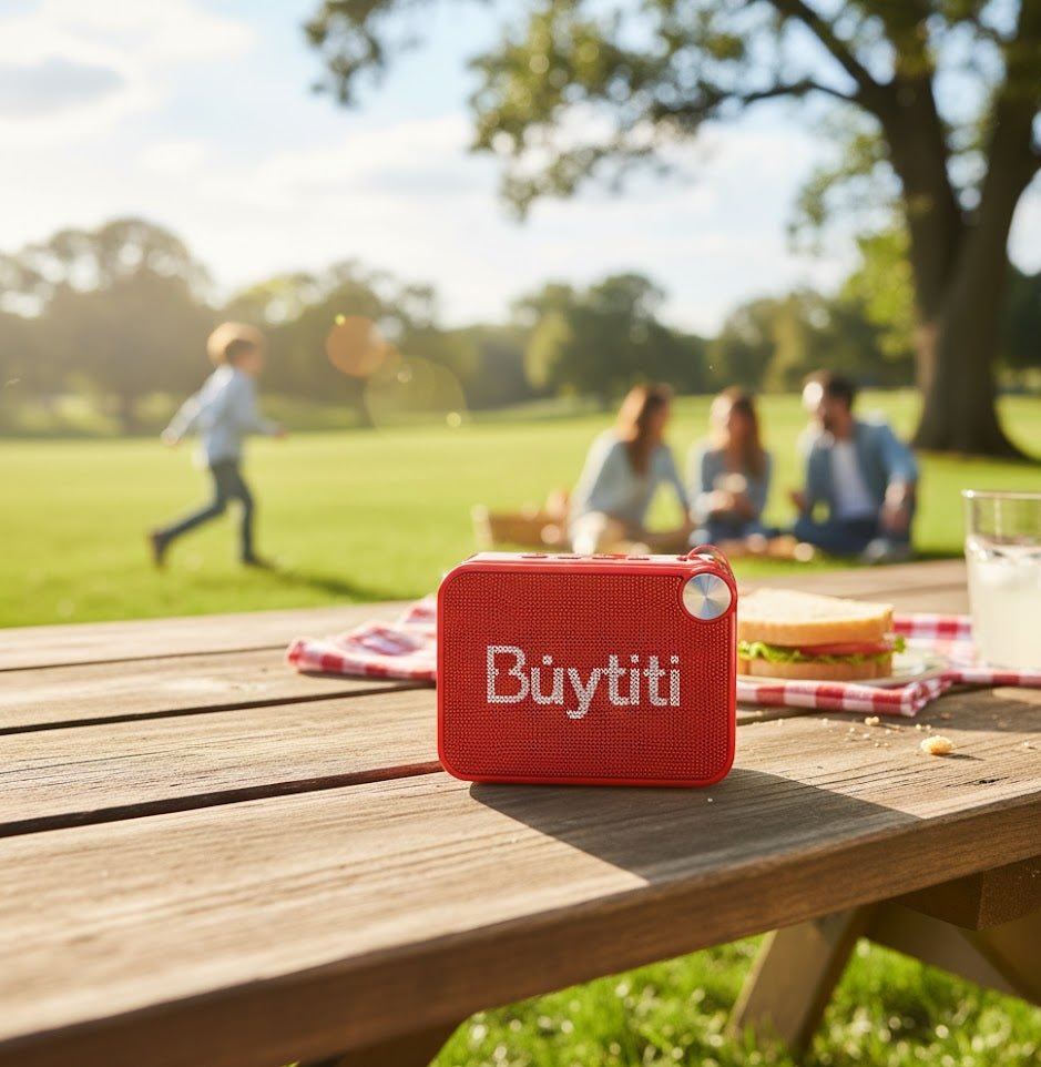 ZAMORA MART portable Bluetooth speaker with compact design and built-in controls for wireless music streaming.