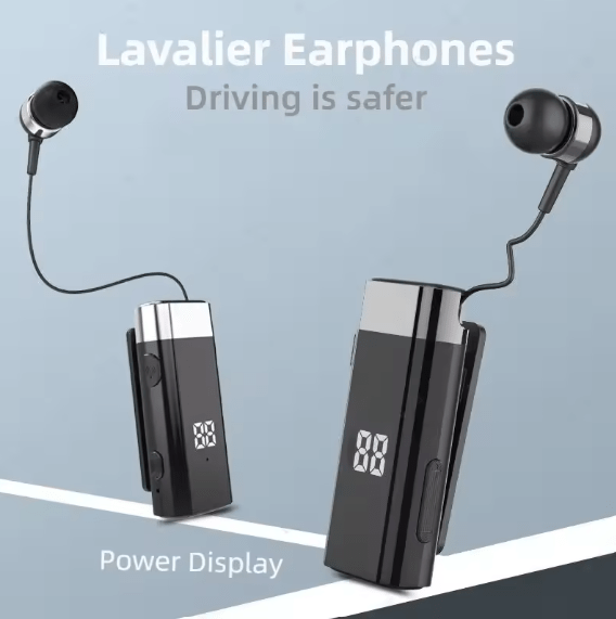 ZAMORA MART clip-on retractable headset with microphone and adjustable headband, designed for hands-free communication.