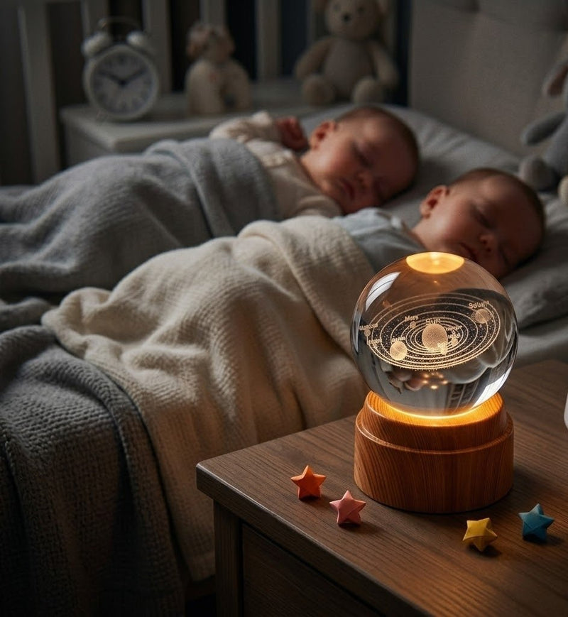 ZAMORA MART crystal ball night light with glowing crystal sphere on a decorative base, ideal for ambient lighting and home decor.