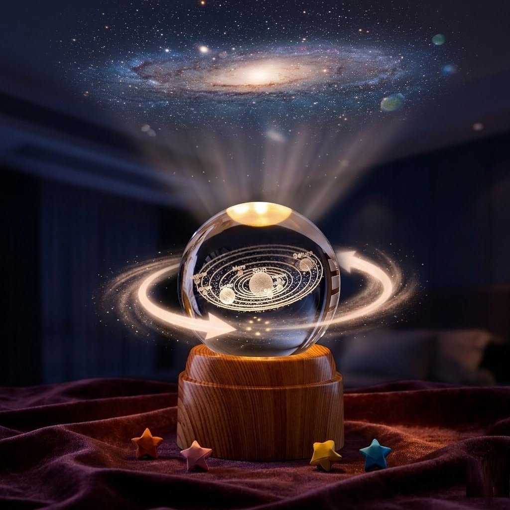 ZAMORA MART crystal ball night light glowing softly, decorative glass sphere illuminated for ambient lighting and night decor.