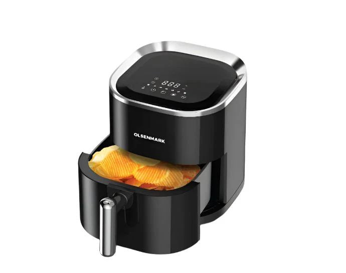 ZAMORA MART deep air fryer with touch display, sleek black kitchen appliance for healthy frying and easy digital control