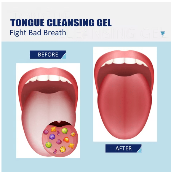 ZAMORA MART tongue cleansing gel in a clear tube, designed for freshening breath and oral hygiene.