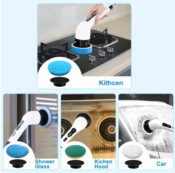 ZAMORA MART electric cleaning brush with ergonomic handle and rotating brush head for efficient home cleaning.