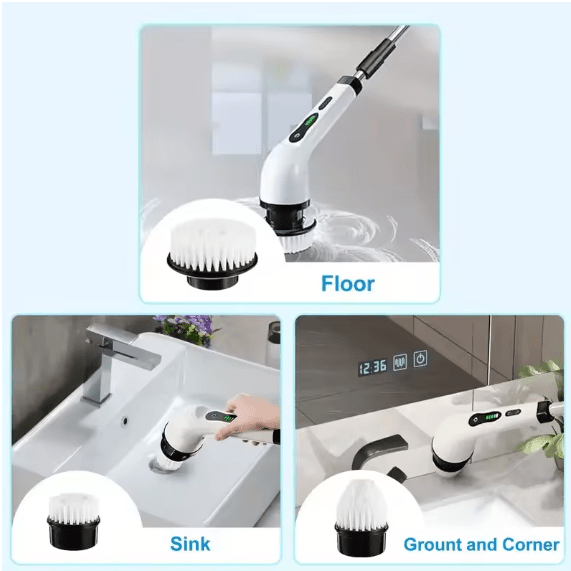 Electric cleaning brush by ZAMORA MART with ergonomic handle and rotating bristles for deep cleaning of surfaces.