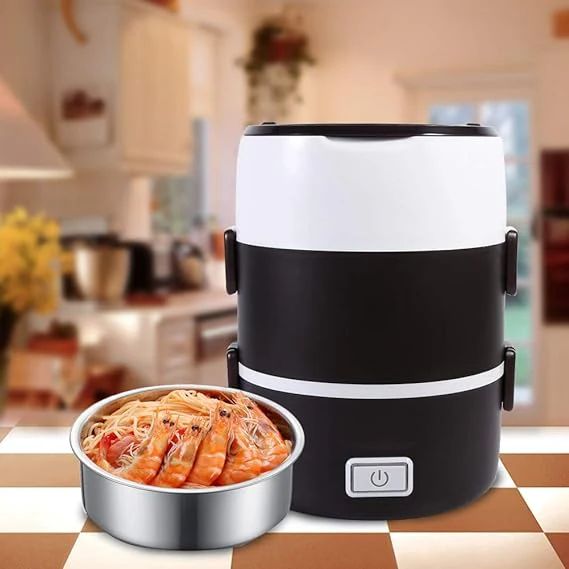 ZAMORA MART electric food container with sleek black design, featuring a digital control panel and insulated storage for hot and cold foods.