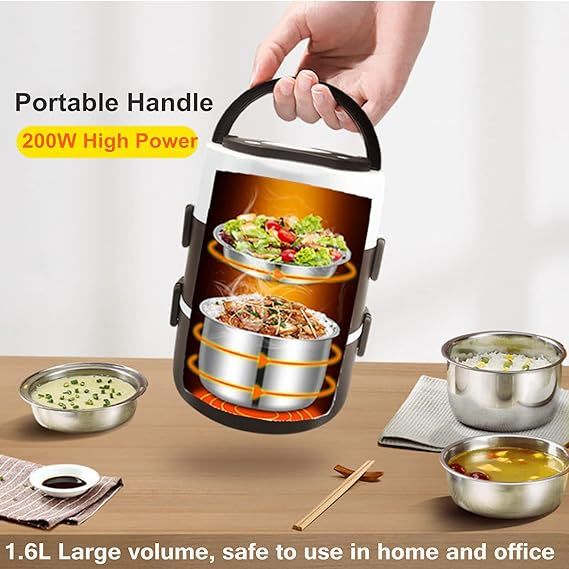 ZAMORA MART electric food container with digital control panel and stainless steel interior for keeping food warm or cold.