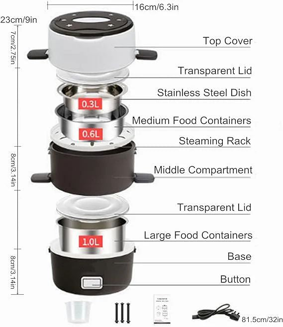 ZAMORA MART electric food container with digital control panel and stainless steel interior for keeping food warm or cold.