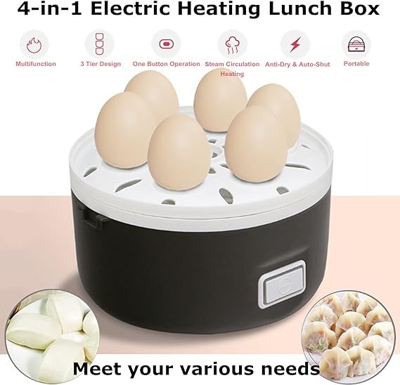 ZAMORA MART electric food container with digital display, stainless steel interior, and sleek design for keeping food warm or cold.