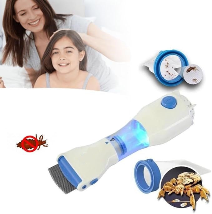 ZAMORA MART electric head lice comb with fine metal teeth for effective lice removal and scalp cleaning.