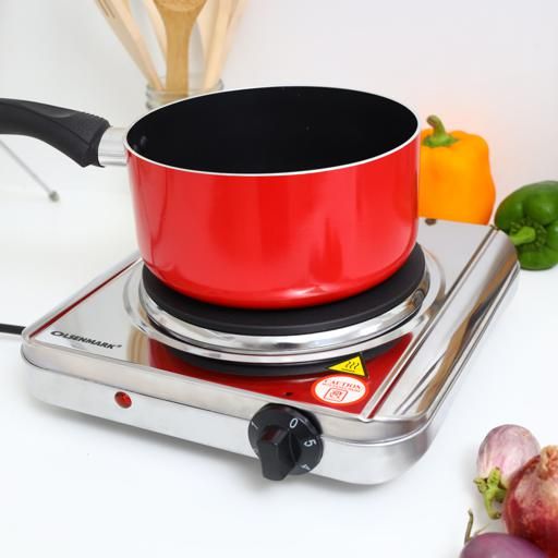 ZAMORA MART electric hot plate with a smooth cooking surface and adjustable temperature controls.