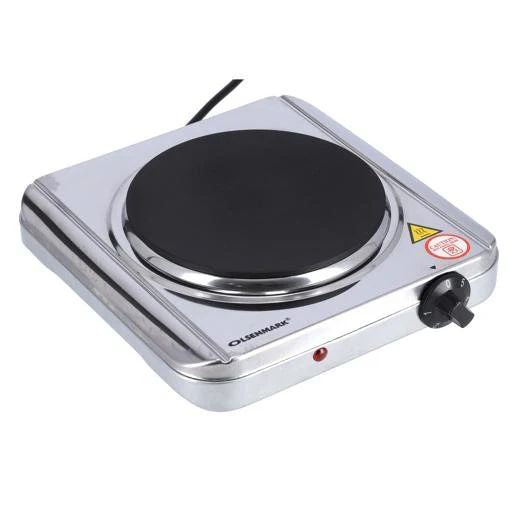 ZAMORA MART electric hot plate with a black surface and control knob for portable cooking or heating.