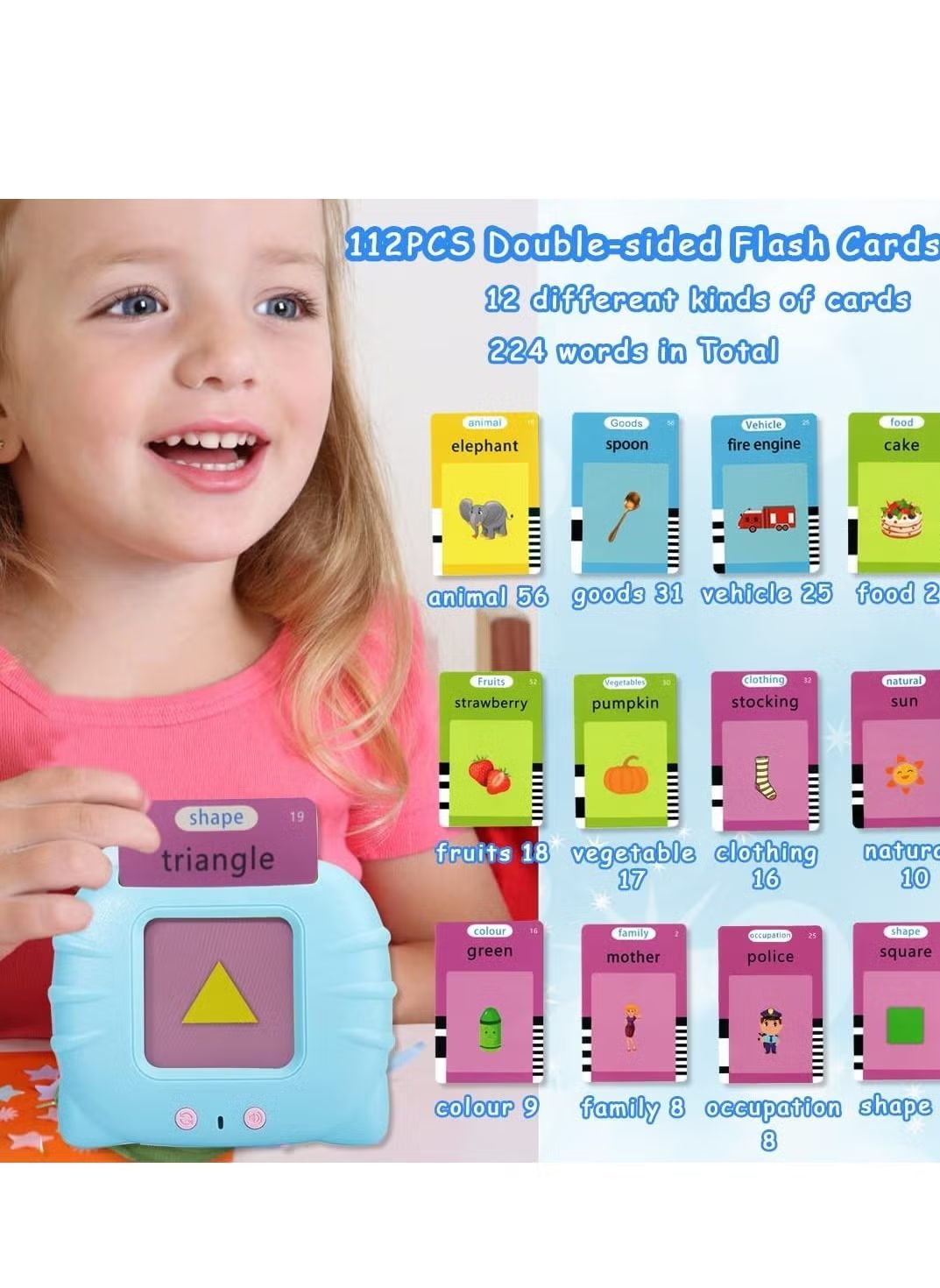 Colorful ZAMORA MART kids flash cards featuring illustrations for early learning and educational fun for children.