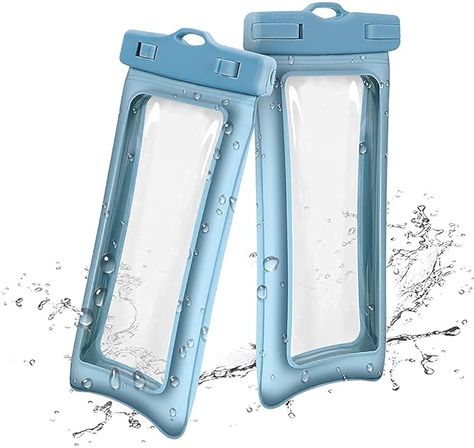 ZAMORA MART floating waterproof phone pouch showing transparent design and secure closure, ideal for water activities.