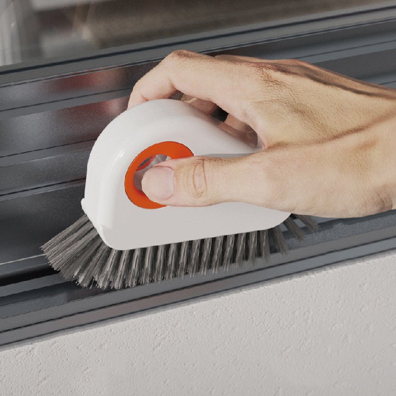 ZAMORA MART cleaning brush with a handle and stiff bristles for cleaning window grooves and kitchen household surfaces.