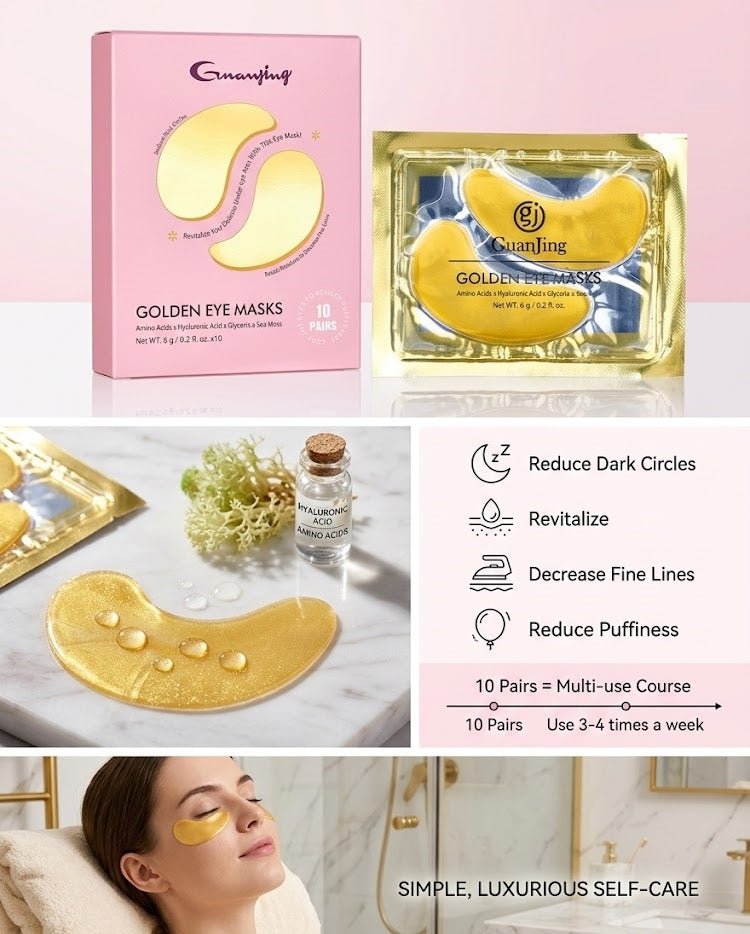 Golden eye masks by ZAMORA MART, featuring a luxurious design for eye contour care and relaxation.