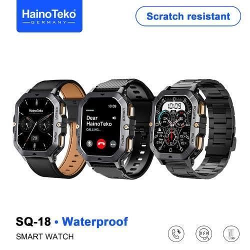 Haino Teko Amole Smartwatch by ZAMORA MART featuring a sleek black band and vibrant AMOLED display.