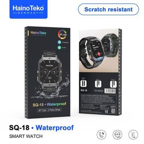 ZAMORA MART Haino Teko Amole smartwatch with black band and digital display showing time and app icons.