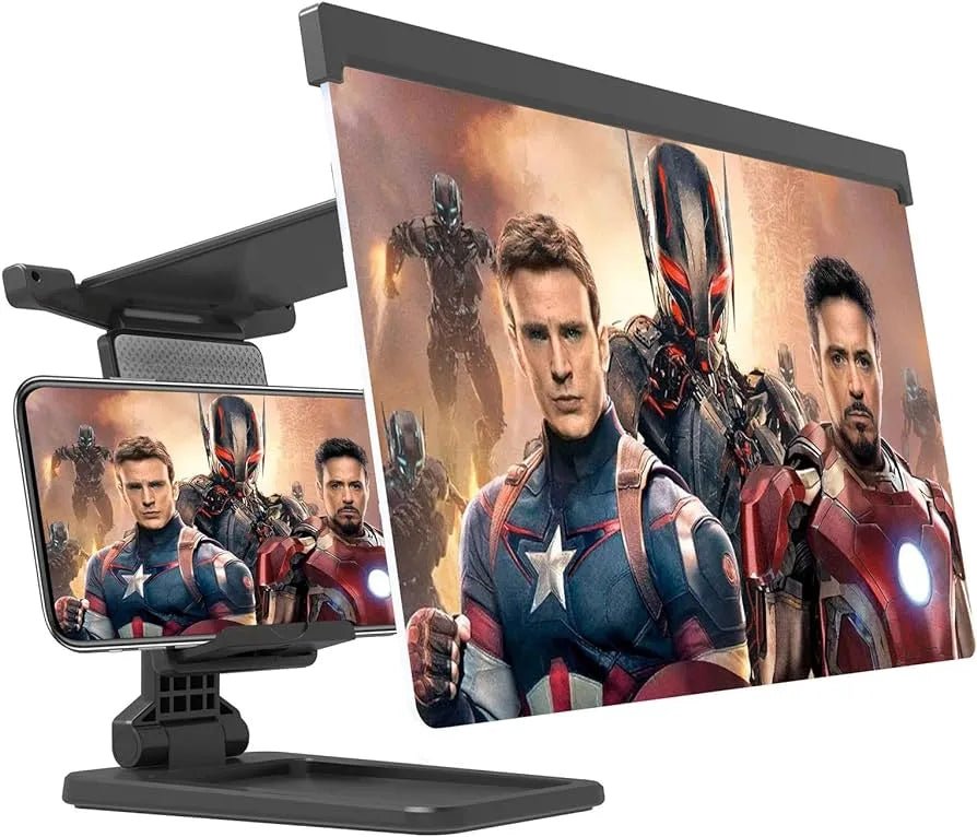 HD phone screen amplifier with foldable stand by ZAMORA MART, showcasing a clear, enlarged mobile display.