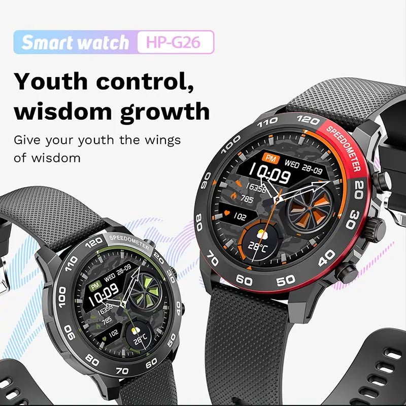 ZAMORA MART Hepu smart watch with digital display, sleek black band, and fitness tracking features.