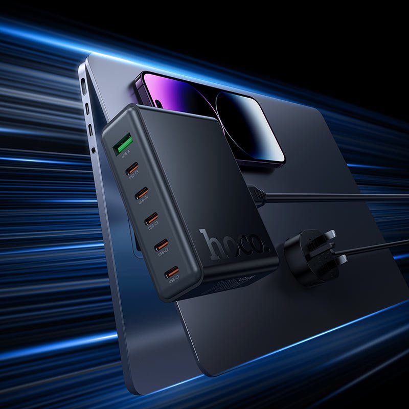 ZAMORA MART 6-in-1 fast charger with multiple USB ports and sleek design for quick device charging.