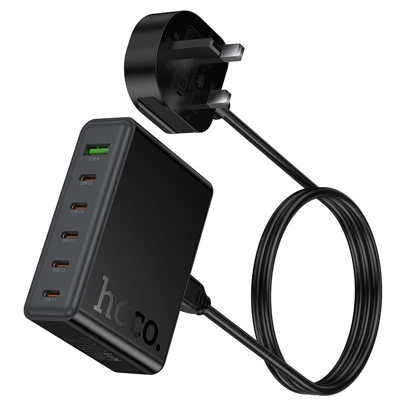 Hoco 6-in-1 fast charger from ZAMORA MART with multiple charging ports and sleek design for versatile device charging.