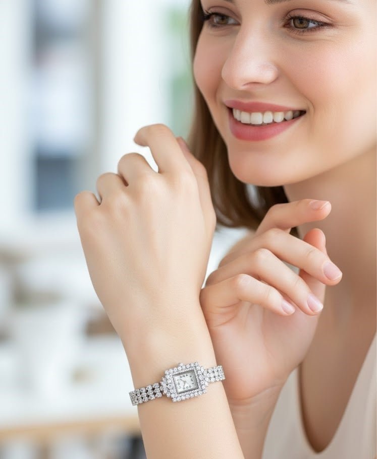 ZAMORA MART Square Halo Watch with a sleek square face, metallic band, and elegant design.
