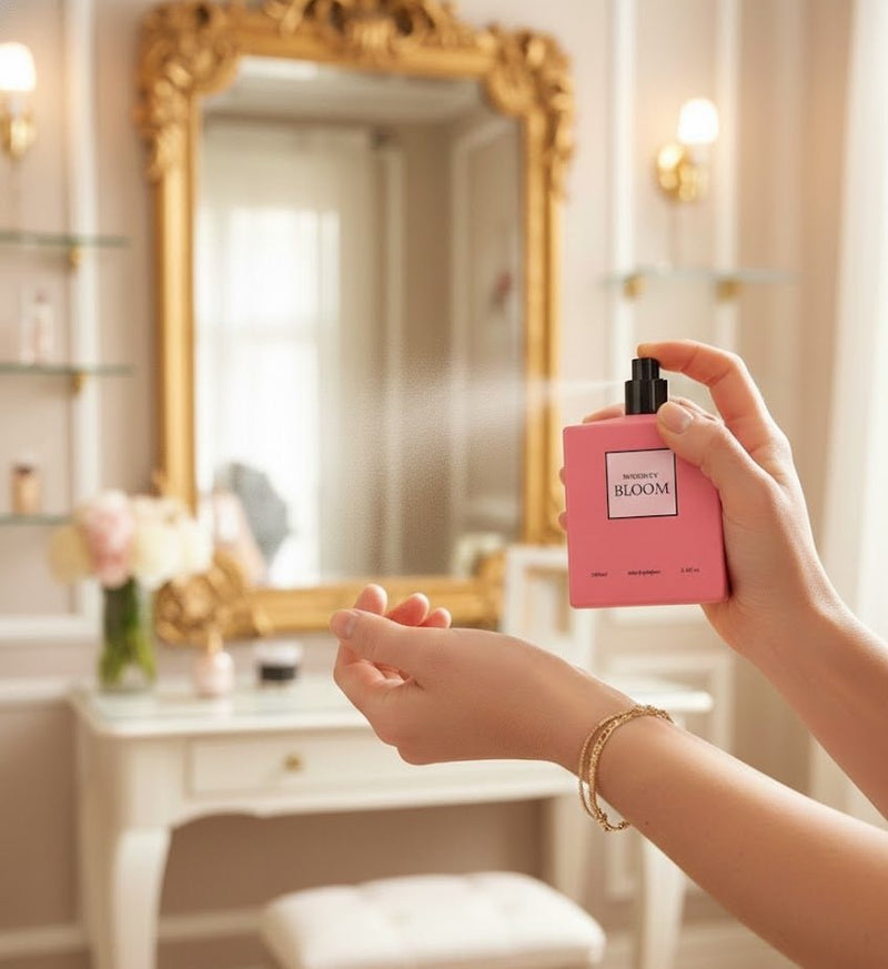 Bloom Parfum by ZAMORA MART, a floral fragrance bottle with elegant packaging, showcasing a luxurious eau de parfum design.