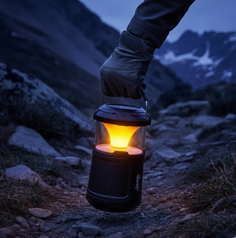 ZAMORA MART outdoor Bluetooth speaker mounted on a Jeep, portable outdoor speaker designed for rugged outdoor use.