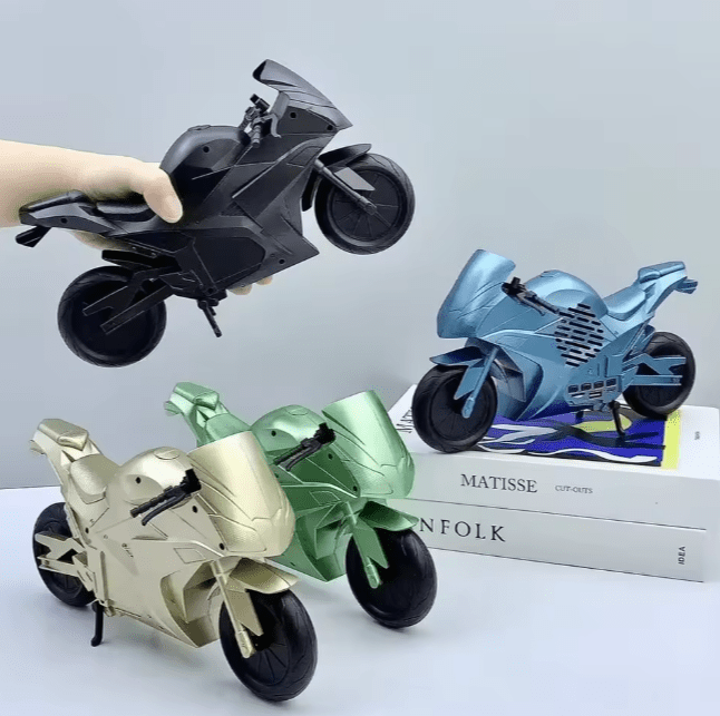 ZAMORA MART motorcycle-shaped portable speaker with sleek design and multiple audio controls, ideal for on-the-go sound.