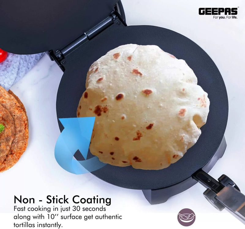 ZAMORA MART LAC electric roti maker with stainless steel body and control panel, designed for easy homemade Indian bread.