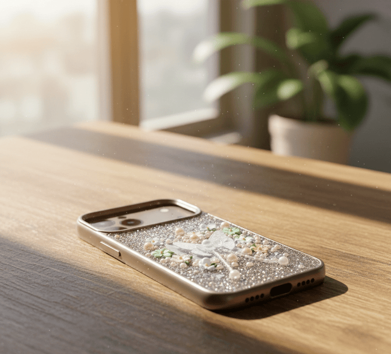 Luxury 3D glitter butterfly phone case for iPhone by ZAMORA MART, featuring sparkling glitter cover with a butterfly design.